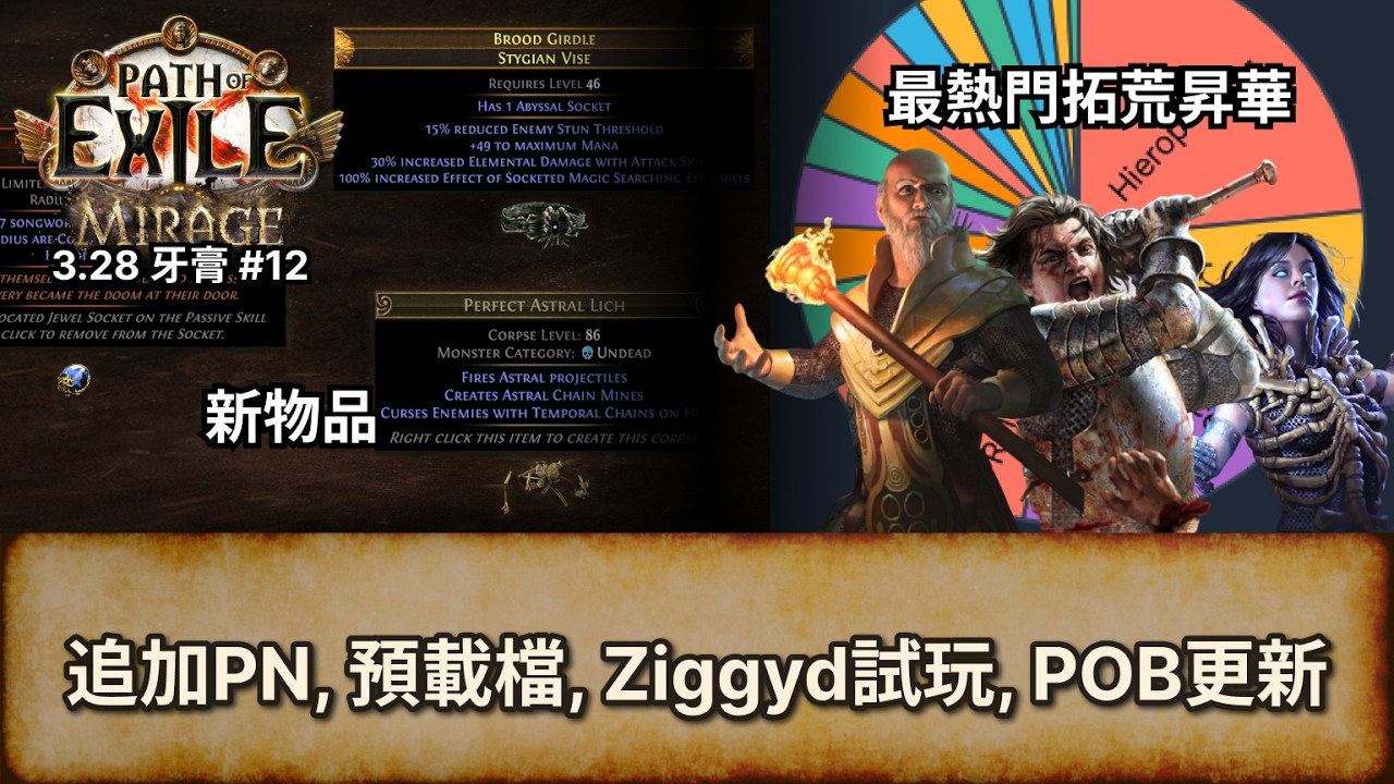[POE 3.28 牙膏] 最熱門拓荒昇華, PoB 更新, 追加PN, 預載檔, Ziggyd試玩, 新物品 | 流亡黯道  | Path of Exile |