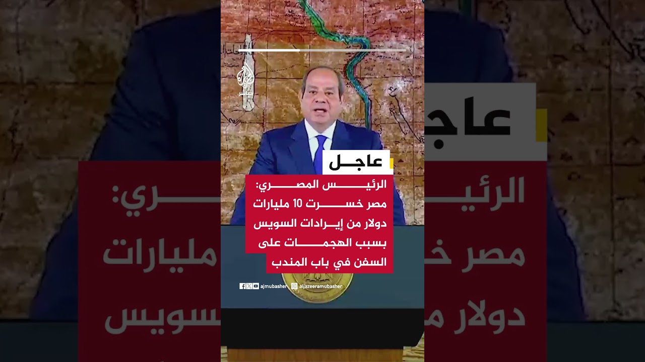 السيسي: مصر خسرت 10 مليارات دولار من إيرادات قناة السويس بسبب الهجمات على السفن في مضيق باب المندب