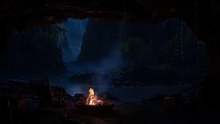 Light a Campfire in the Cave🔥Distant Thunder & Rain Sounds for Sleeping⛈️