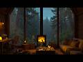 Cozy Hidden Cabin Ambience Smooth Jazz Instrumental With Rain Fireplace Sounds For Deep Sleep