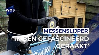 Student Slijpt Messen Aan Huis Op Zelfgemaakte Fiets Messen Van Drillrappers Maak Ik Bot