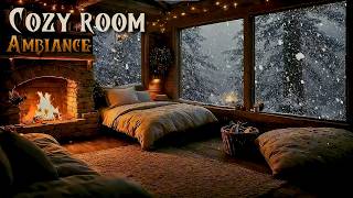 Winter Bedroom Ambience | Fireplace Crackling &amp; Soft Piano for Deep Sleep