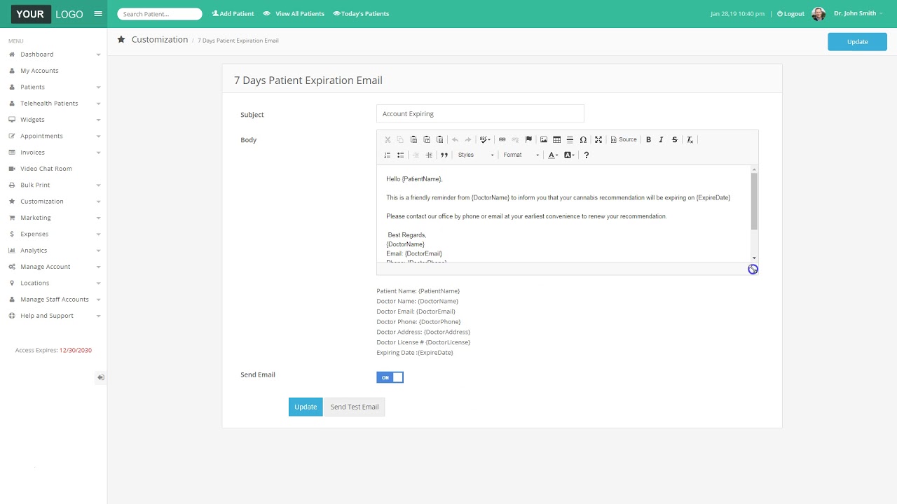 How to manage and customize automated patient expiration email and SMS alerts