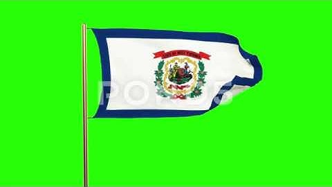West Virginia Flag Waving In The Wind. Green Screen, Alpha Matte. Loopable