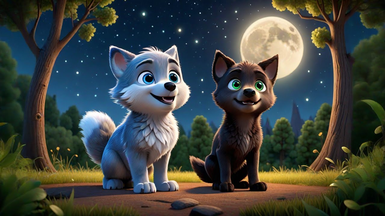 Three Baby Wolves Howl at the Moon | Cute Animal Song for Kids ...