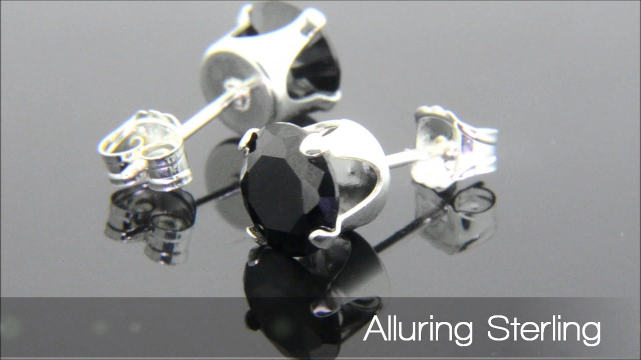 ROUND ONYX Sterling Silver CZ Earrings   6mm AAA Cubic Zirconia SS Studs