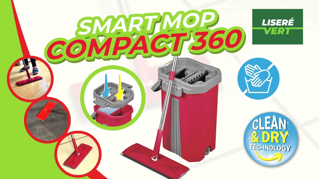 Balai Smart Compact rouge, Balai serpillère professionnel avec seau  essoreur, Balai magique, Serpiere seau essoreur