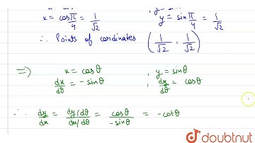 Find the equation of normal to the curve x=cos theta, y = sin theta at point theta = pi/4*  | 12...