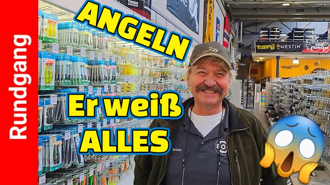 Verkufer so krass  Angelgerte Bode der Rundgang im Angelladen fr  Angelruten und Angelrollen.