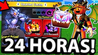 24 HORAS GIRANDO NO GACHA HALLOWEEN WEREWOLFS E TIGER INFINITAS BLOX FRUITS!