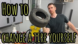 How to EASILY change a lawn mower tire yourself with basic hand tools