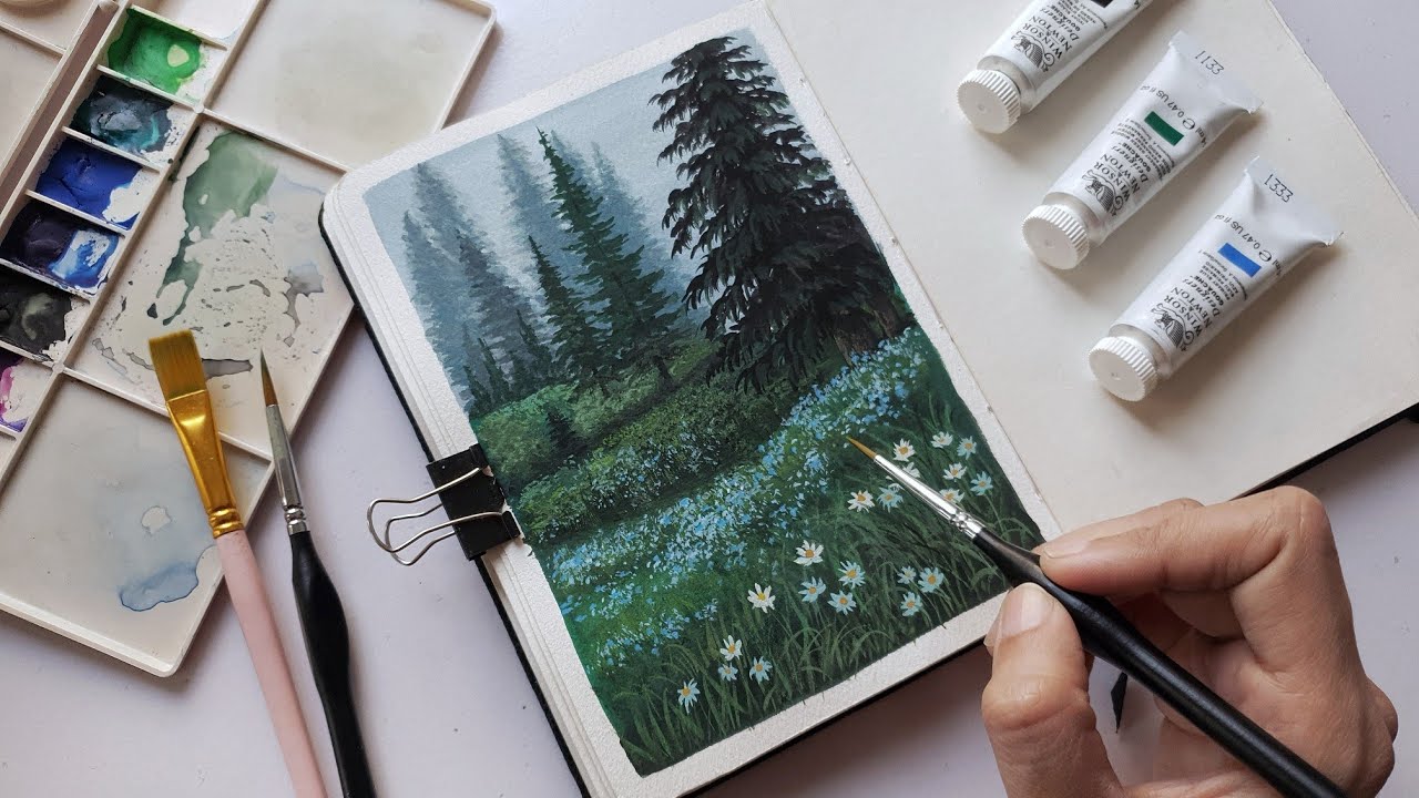 Draw With Me 🌱 // Gouche Painting for Beginners 🍃 #easyartidea  #himigouache 