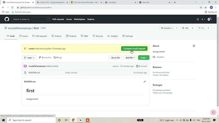 Dealing with Compare and pull request while uploading project in github