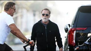 Arnold Schwarzenegger Chats With Pal Ralf Moeller In Santa Monica