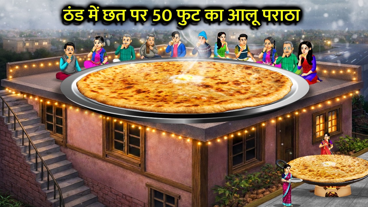 ठंड में छत पर 50 फुट का आलू पराठा || 50 Foot Potato Paratha On The Rooftop in COLD. || Hindi Cartoon