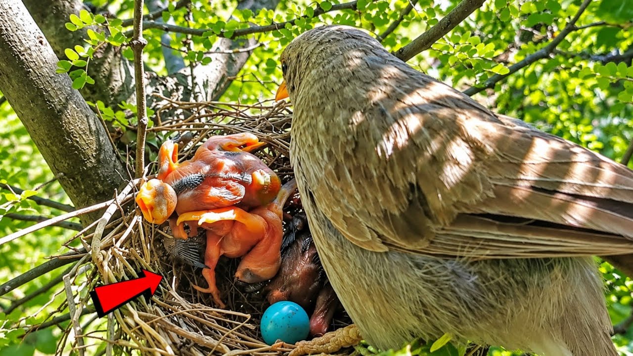 Cuckoo's baby is trying to drop her babies in front of the mother ...