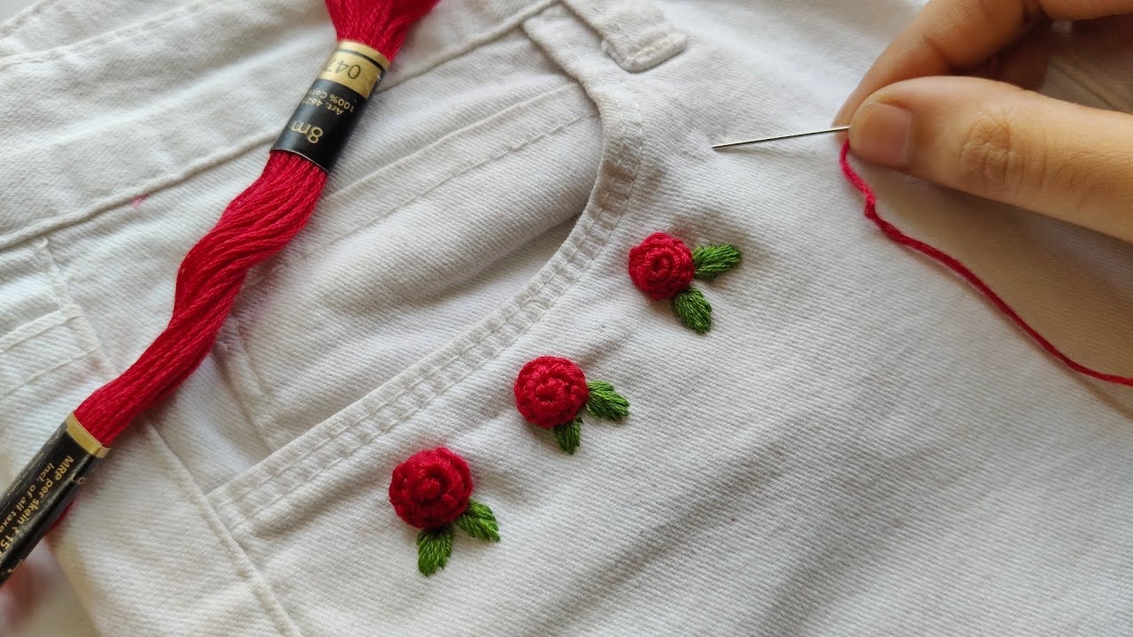 Beautiful Embroidery on jeans pocket || how to embroider jeans