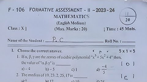10th class fa2 mathematics question paper (2023-24) model paper) 2023-24answer key