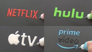 STREAMING SERVICES BRAND LOGOS PANCAKE ART - NETFLIX, HULU, AMAZON PRIME VIDEO, APPLE TV