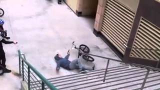 BMX Stair Rail Grind Fail in Front of Crowd
