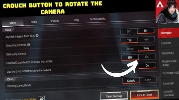 How to turn on/off Crouch button to rotate camera in apex legends mobile