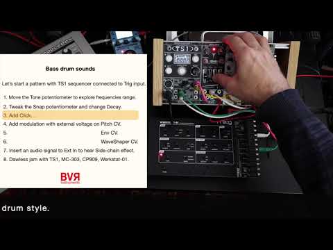 Bassdrum presentation, sound panel with #808, #909 styles and #dawlessjam.