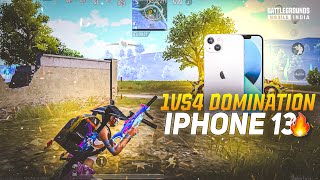 1VS4 DOMINATION💥IPHONE 13 SMOOTH + EXTREME PUBG / BGMI TEST 2024⚡️5 FINGER GAMEPLAY