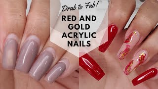 RED AND GOLD ACRYLIC NAILS | Watch Me Do My Nails | Drab to Fab | The Polished Lily