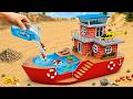 Mini Tractor Builds A Modern Brick Houseboat With A Swimming Pool 