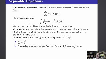 Calculus II, Lecture18, V1 Separable Equations