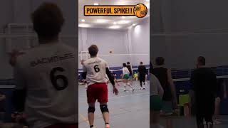 POWERFUL LINE SPIKE IN AMATEUR VOLLEYBALL MATCH