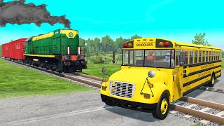 Truck Rescue Bus Cars - Bus vs Train Rails - BeamNG.Drive