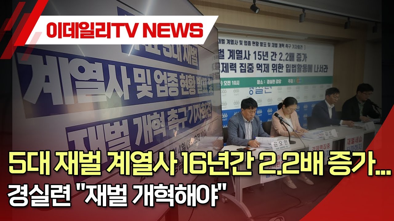 5대 재벌 계열사 16년간 2.2배 증가... 경실련