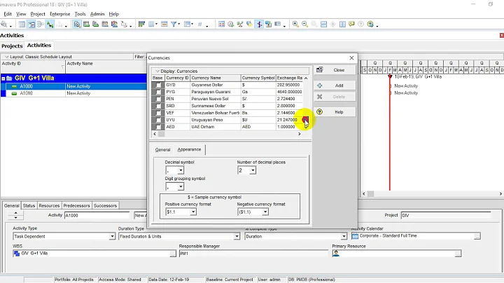 Introduction to Primavera P6 : Setting Currencies and Define New Currency & Duration Formats
