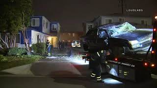 POLICE CHASE: Apparent pursuit ends with suspect crashing into Downey home | ABC7