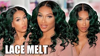 🎨 GREEN HAIR COLOR: How To Ombré EMERALD Hair Color on Dark Hair Tutorial | Lace Wig Install