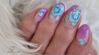 Fiber gel in bottle for my client. Real time gel nails tutorial. One stroke flowers nail art
