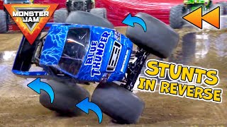 Monster Jam in REVERSE ⏪ Stunts, Jumps & Monster Trucks Going Backward!