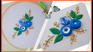 Spider wheel rose embroidery/how to stitch woven wheel, french knot, leaf and stem/ tutorial