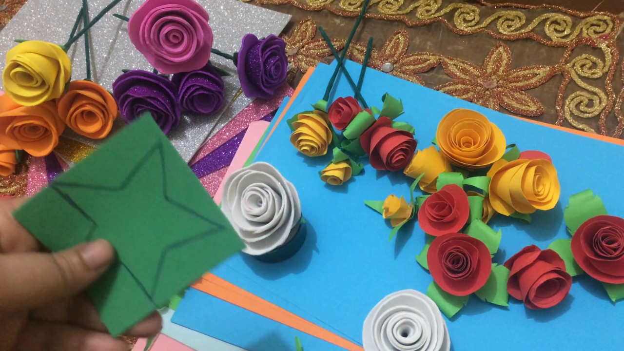 طريقة عمل وردة سهلة من الرغوة اللامعة والورق الملون. فكرة مشروع مربحة جدا . ديكورات منزلية مصنوعة يدوياً. يوتيوب