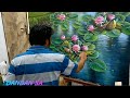 MELUKIS - LUKISAN BUNGA TERATAI INDAH / Beautiful Lotus Flower Painting By DANDAN SA - INDONESIA