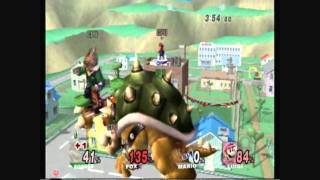 Brawl Hacks - Giant Growing Bowser and Fox v.s. Mario Bros.
