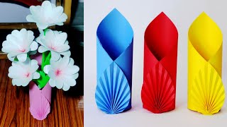 How To Make Flower Vase Beautiful Paper Flower Vase Easy Paper Craft