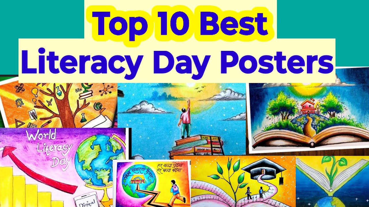 10 winning Literacy day Posters, competition drawing on literacy day 2024