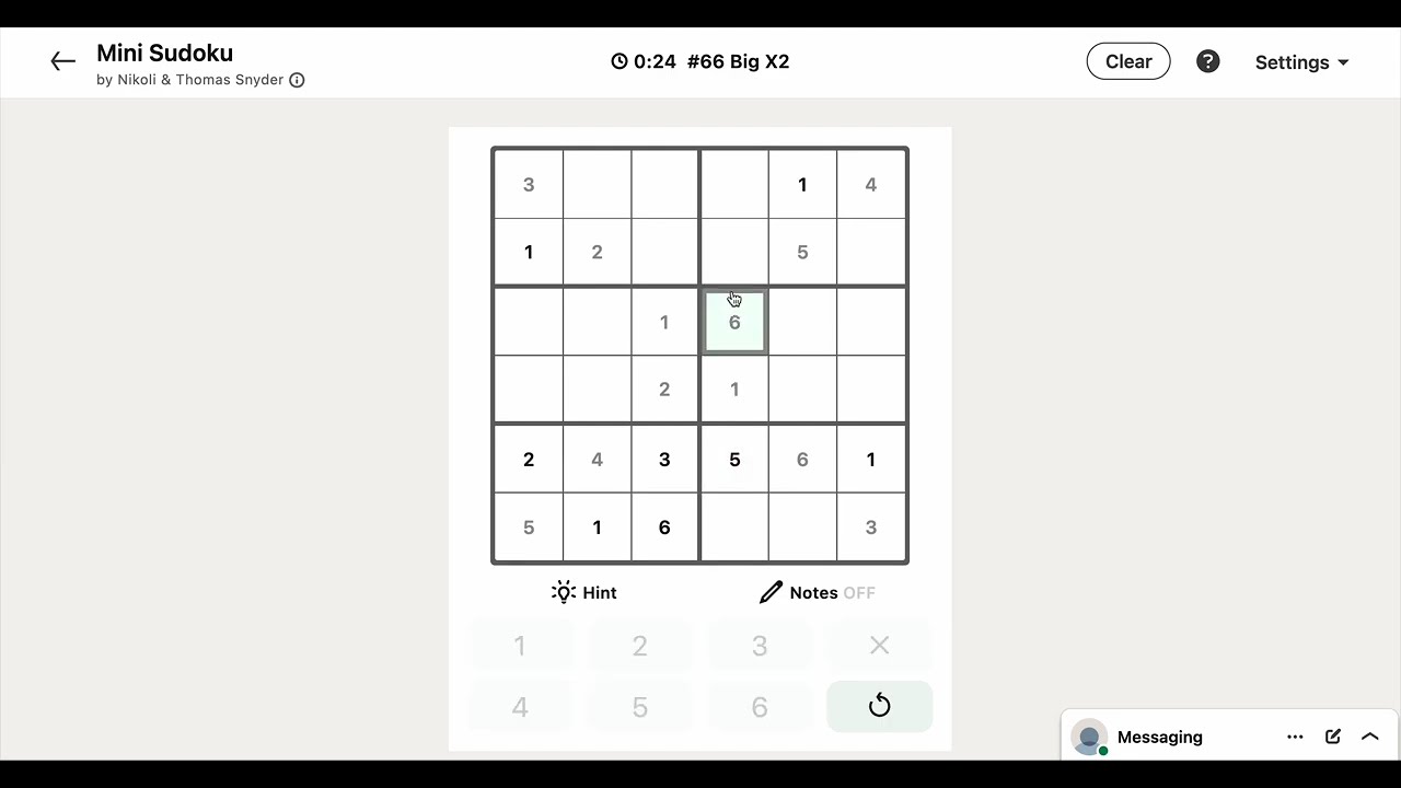 LinkedIn Mini Sudoku #66 Big X2 | Today's Answer