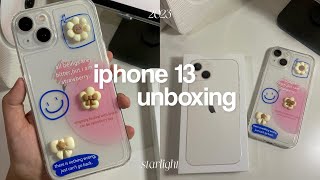 iphone 13 starlight unboxing  asmr, set up walkthrough, photo and video samples, cute cases