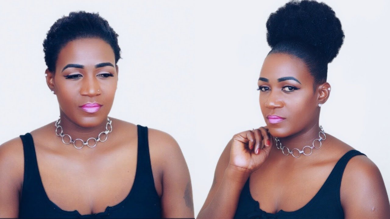 Braidless Crochet Afro Puff On Short Natural 4C Hair - YouTube.