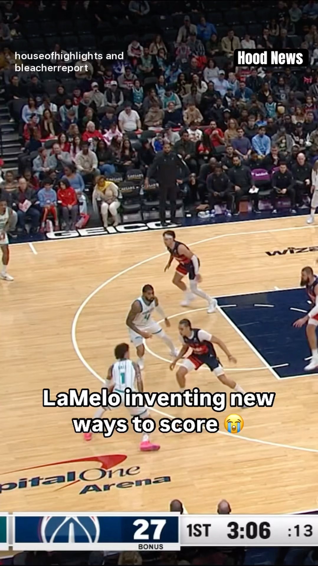 Inventing new ways to score #hoodnews #lameloball #hornets #basketball #layup #omg #how #wow #ball