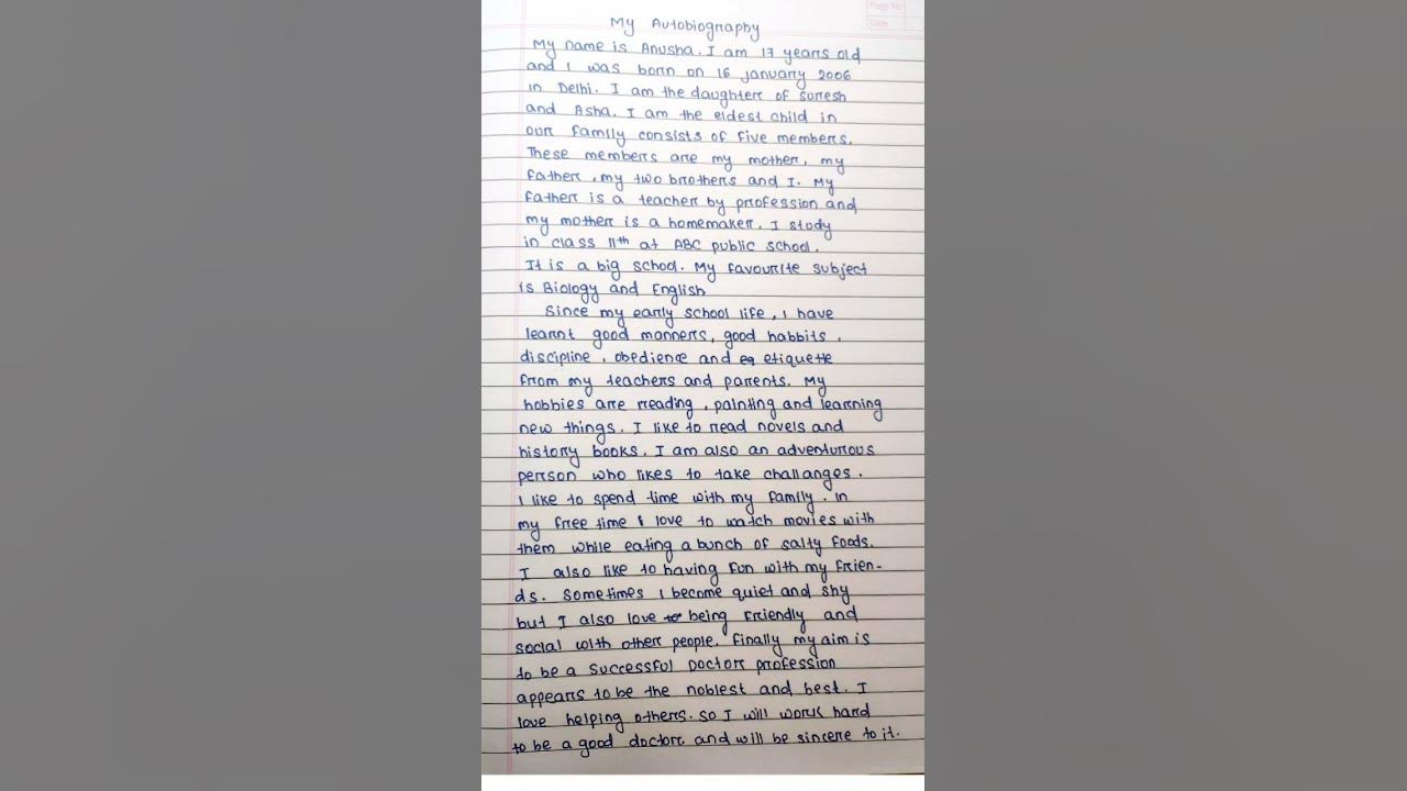 My autobiography in english #englishwritting #autobiography #ytshorts