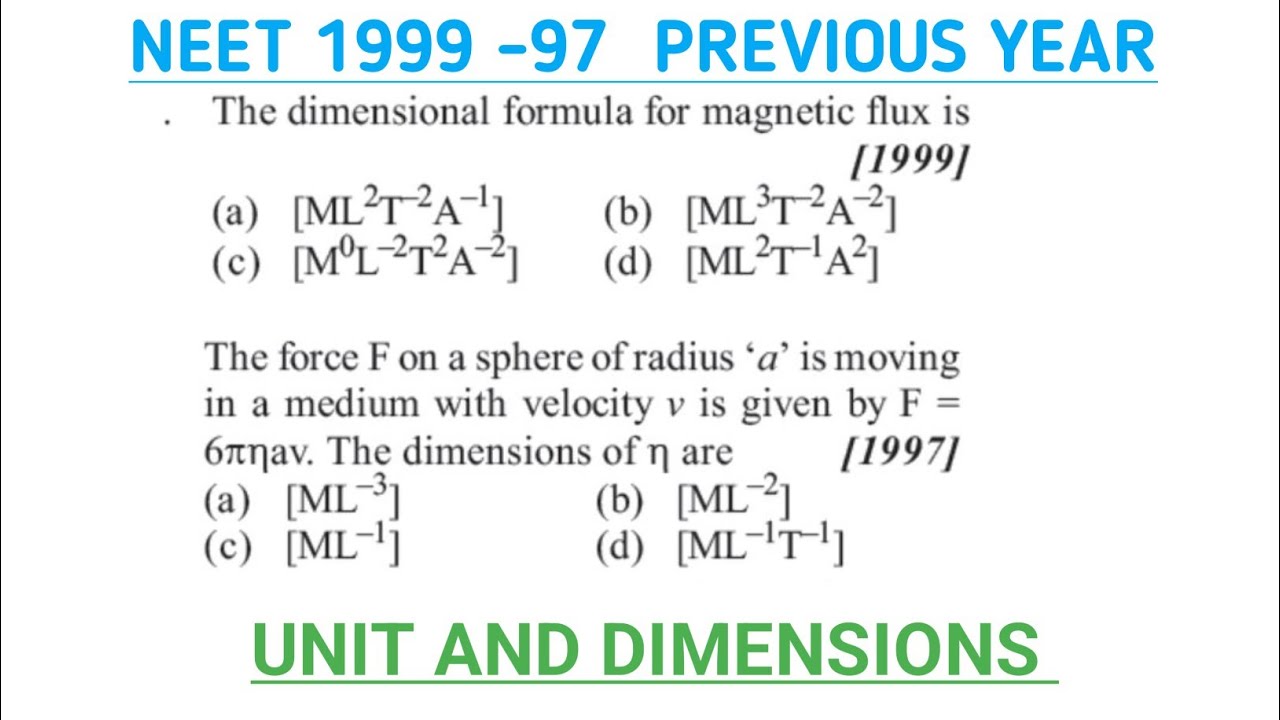 UNIT AND DIMENSIONS | NEET PREVIOUS YEAR QUESTION SOLUTION 🥳🔥💯 | NEET ...